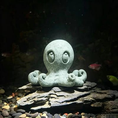 Aquariumdecoratie van zandsteen, grijs-groen, onderwaterornament voor aquaria en tafeldecoratie (octopus)