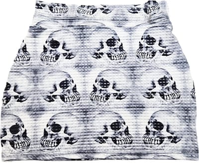 BamBella ® - rok - Maat S/M - Skull minirok Gothic print wit zwart skulls doodshoofd kort grijs
