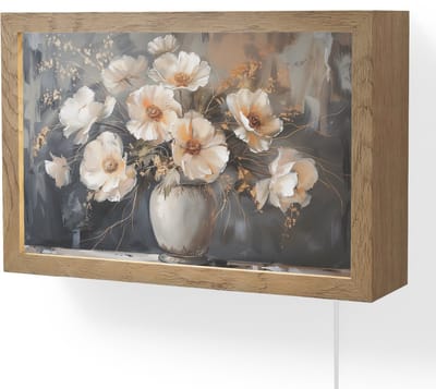 Wandlamp 30x20 cm - Oplaadbaar - Bloemen - Wit - Vaas - Modern - Wandlampen binnen woonkamer - Slaapkamer lamp met kabel - Decoratieve nachtlamp - Vloerlamp snoer