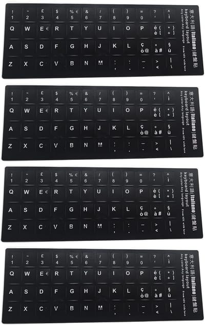 JHUBERS- Toetsenbordstickers Hoogwaardige PVC - Toetsenbordstickers QWERTY - Waterdicht - Robuust - Makkelijk te Plakken - Set van 4 - Toetsenbordlabels