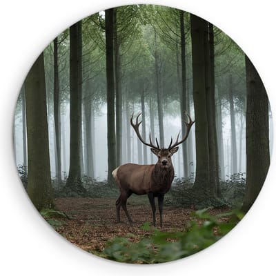 Saammp Muurcirkel Hout - Hert in de Natuur - Dieren - Ø 90 - Wandcirkel - Wanddecoratie Cirkel - Muurdecoratie Woonkamer - Slaapkamer decoratie - Rond Schilderij