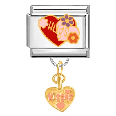 Quiges - Schakel - Bedel - 9mm - charms - Knuffels - met - kusjes - hanger - Geschikt voor - armband - Schakelarmband - italy bedels armband