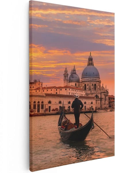 Artaza Canvas Schilderij Zonsondergang - 20x30 cm - Klein - Wanddecoratie Skyline - Muurdecoratie Venetië - Kamer Accessoires Boot