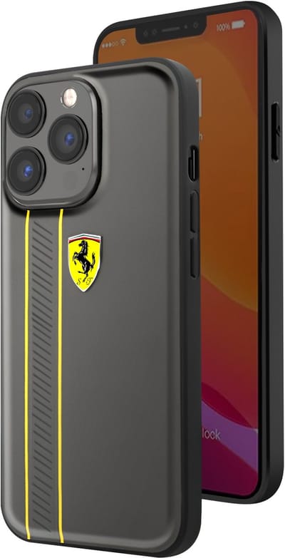 Ferrari, Hoesje Geschikt voor Apple iPhone 13 Pro Compatibel Qi Opladen Bi-materiaal leer en Silicone, Grijs