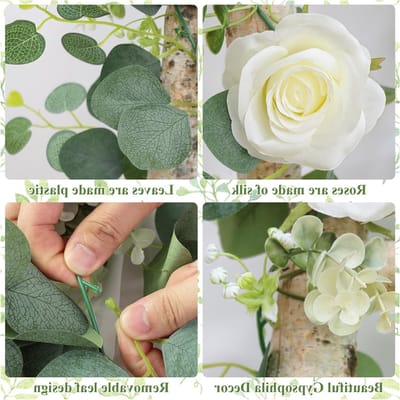 Kunstmatige Eucalyptus Bloemengirlande met Witte Rozen voor Lente Decoratie, Faux Vines en Groene Garlands voor Bruiloft en Tafelversiering