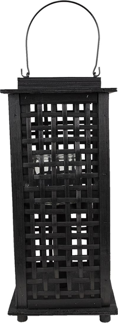 Clayre & Eef Windlicht 19x19x43 cm Zwart Bamboe