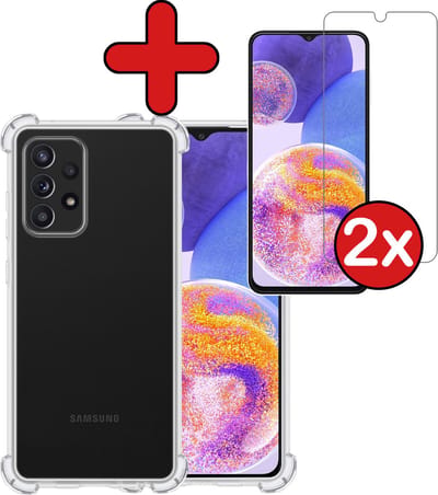 Hoesje - Met Screenprotector - 2 Stuks - Geschikt voor Samsung Galaxy A23 - Sterk & Shockproof - Back Cover - Siliconen Case - Telefoon Hoes - Shock Proof - Telefoonhoes - Transparant