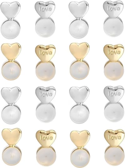 16 stuks hartvormige oorbelsluitingen, siliconen, oorbelsluitingen voor hangende oren, oorbelrug voor zware oorbellen en oorstekers, veilige vervanging voor oorstekersluiting (zilver en goud),