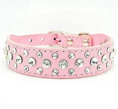 Dailygoods- Halsband met strass-steentjes - PU-leer - Maat M - Verstelbaar - Hondenhalsband - Geschikt voor hondennek 26-32 cm
