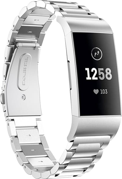 By Qubix - Compatible Fitbit bandje - geschikt voor Fitbit Charge 3 - Fitbit Charge 4 metalen bandje - Zilver - Horlogeband - smartwatchbandje