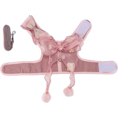 Ensemble Harnais et Laisse pour Chat Veste Respirante avec Nœud Papillon Féerique Corde pour Chat pour Promenade en ExtérieurRose Féerique S S(for 2-4kg) white