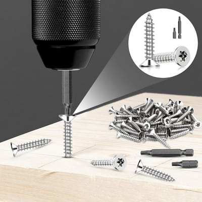Pack van 60 RVS Houtschroeven Torx M3 x 10 mm, Verzonken Kop, Volledige Draad, Zelftappend voor Hout en Spaanplaat