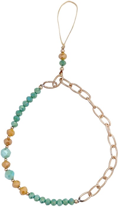Casemania Universele Telefoonketting - Goudkleurige Schakels & Groene Facetkralen - Polsbandje met Kralen - Wristlet Strap - Stevige Mobiele Armband