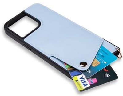 CaseBoutique Backcase hoesje geschikt voor iPhone 15 Pro Max - Effen Lichtblauw - Kunstleer - met Crossbody Koord & Pashouder