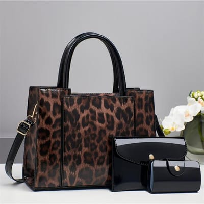 Nouveau Niveau d'Apparence Supérieur Imprimé Léopard Assemblage Sac Mère Trois Multiples Ensembles de Style Sac à Bandoulière Simple Grande Capacité Sac Bandoulière Tout . black
