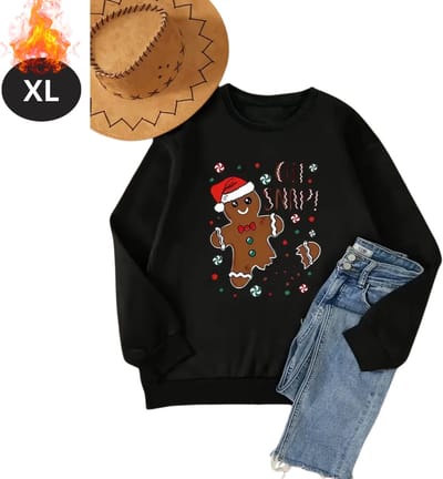 Bovista Kersttrui - Dames - Foute Kersttrui - Christmas Sweater - Cartoonprint - Kerst Sweater - Christmas Jumper - Pyjama - Zwart - XL