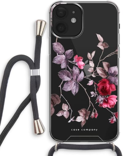 Case Company® - Hoesje met koord geschikt voor iPhone 12 mini hoesje met Koord - Mooie bloemen - Telefoonhoesje met Zwart Koord - Bescherming aan alle Kanten en Over de Schermrand