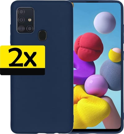 Hoesje - 2 Stuks - Geschikt voor Samsung Galaxy A21s - Sterk & Shockproof - Case Siliconen - Back Cover - Telefoon Hoes - Telefoonhoesjes - Donkerblauw