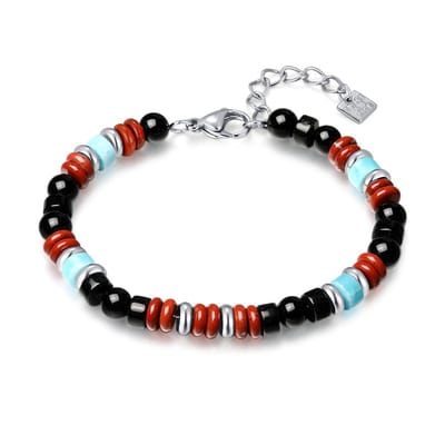 Twice As Nice Armband in edelstaal, gekleurde kralen Zilverkleurig 18cm+3cm