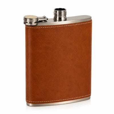 Bruine Heupfles 224 ml – RVS Zakfles met PU-Leren Afwerking – Lekvrij – Compact & Stijlvol