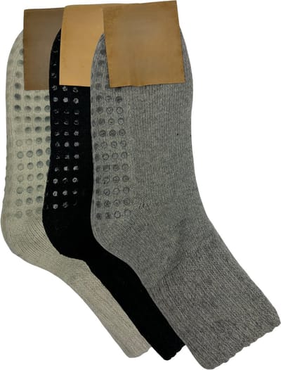 Marco Rossi Alpaca Dames Pilates antislip sokken - Yoga Pilates Sokken met Grip - Antislip Wollen sokken - Yoga Sokken - Antislip - Ballet - 3 Paar - Zwart/Grijs/Wit - Maat 36-41