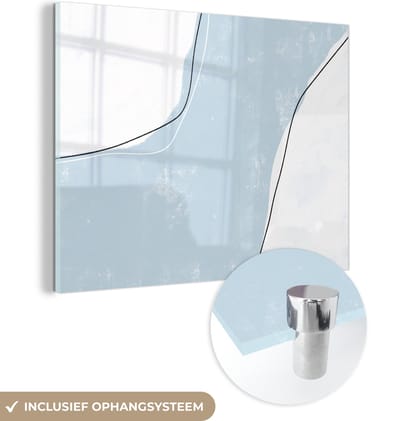MuchoWow® Glasschilderij 120x90 cm - Schilderij acrylglas - Blauw - Minimalisme - Abstract - Foto op glas - Schilderijen