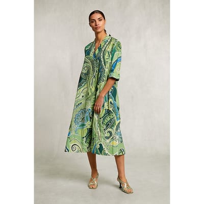 River Woods Blue/green Fantasy V-neck Dress Green Size: 34 | Midi Dresses Outlet | Dames | Groen