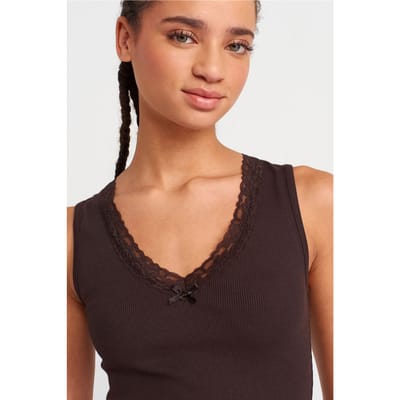 Mouwloze Kant Geribbelde V-hals Blouse