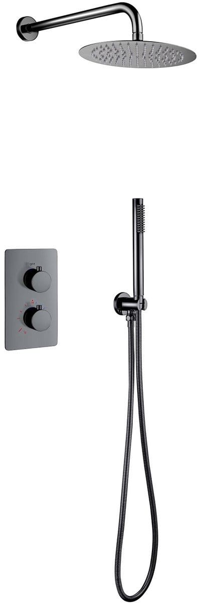 Inbouw Thermostatische Regendoucheset - Leoni - Regendouchekop 25 cm - Gunmetal Grijs - PVD Coating