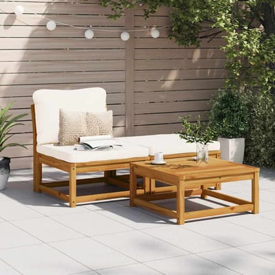 vidaXL - 3-delige - Loungeset - met - kussens - massief - acaciahout