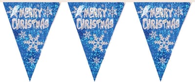 Henbrandt kerst vlaggenlijn Merry Christmas - blauw - 360 cm - vlaggetjes - kerstversieringq