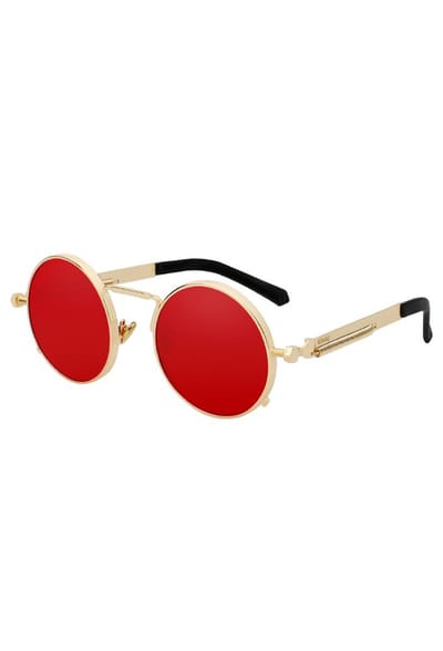 KIMU® Ronde Bril Hipster - Goud Montuur Rond - Rode Glazen - Nachtbril Autorijden Wintersport - Gouden Zonnebril Uv - Retro Hippie Gouden Festival