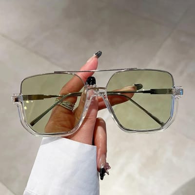 Mode Vintage Oversized Vierkante Zonnebril Dames Heren UV400 Tinten Brillen Trendy Ins Populair Design Zonnebrillen gray
