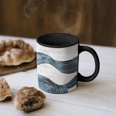 Magische Mok - Foto op Warmte Mokken - Koffiemok - Lijnen - Golven - Abstract - Blauw - Magic Mok - Beker - 350 ML - Theemok
