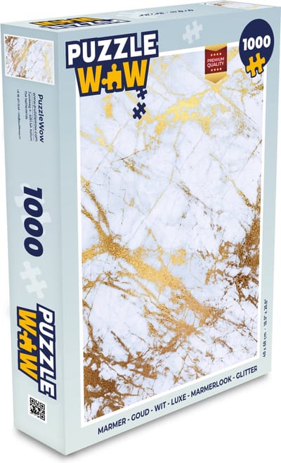 Puzzel Marmer - Goud - Wit - Luxe - Marmerlook - Glitter - Legpuzzel - Puzzel 1000 stukjes volwassenen