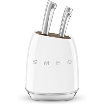 SMEG KBSF02WH Messenblok met 6 Messen - Messenset - Duits Roestvrij Staal - Acaciahout - Ergonomische Handgrepen - '50s Style - Wit