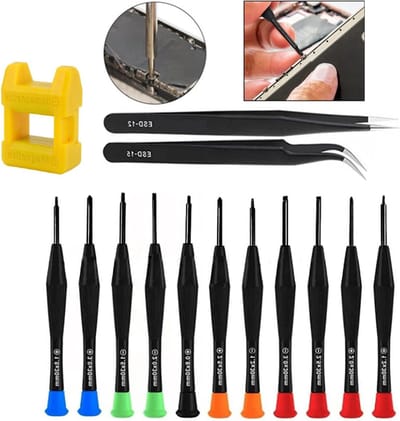 14-delige kleine schroevendraaierset met pincetten, magnetiseur en opbergzak voor brillen, telefoons, elektronica en sieraden