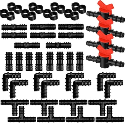 Dailygoods- Irrigatieaansluitset 44 Stuks - PE Slangaansluiting - Irrigatieverbinding - Connector voor 16 mm Slang - Weerhaak - UV-bestendig - Irrigatieset