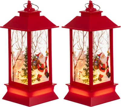 Ruhhy Kerstlantaarn - 2x - rood - 12 x 5 cm - kunststof - LED licht - lantaarn - kerst - kerstlicht
