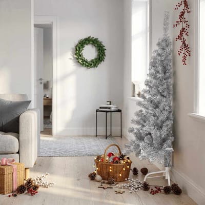 vidaXL - Kunstkerstboom - met - standaard - half - 150 - cm - PVC - roze