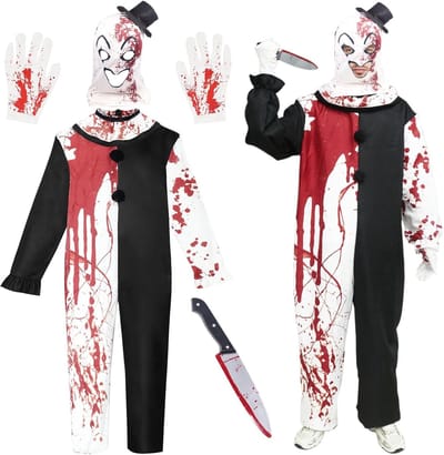 Terrifier Kostuum voor Mannen - Killer Clown Outfit voor Halloween, Horror en Carnavalsfeest met Hoed en Masker