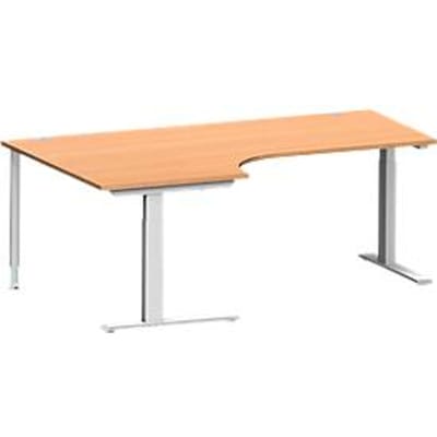 Schäfer Shop Genius hoekbureau MODENA FLEX 90°, C-voet rechthoekige buis, B 2000 mm, bevestiging links, beuken/wit aluminium