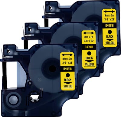 DULA Dymo D1 40918 - S0720730 - Compatible label tape - 3 lettertapes - Zwart op geel - 9mm x 7m