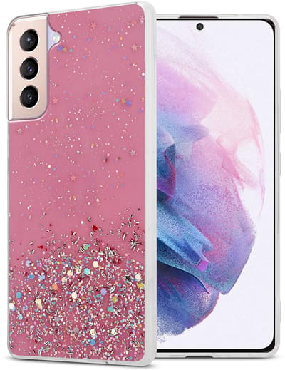 Cadorabo Hoesje geschikt voor Samsung Galaxy S21 PLUS in Roze met Glitter - Beschermhoes van flexibel TPU silicone met fonkelende glitters Case Cover Etui