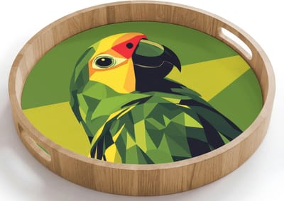 Dienblad rond 40x40 cm - Schootdienblad hout - Papegaai - Groen - Snavel - Abstract - Borrelplank rechthoek - Plateau houten dienbladen