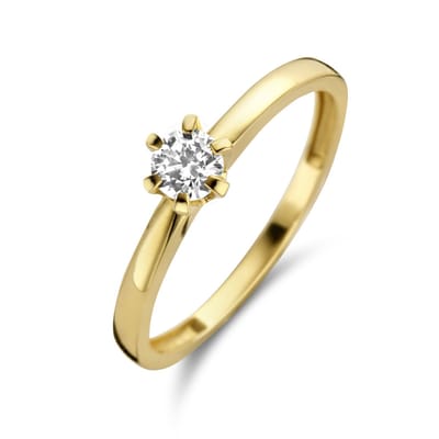 New Bling 9NBG-0203-50 Gouden Ring - Dames - Zirkonia - 4 mm - Solitair - Maat 50 - 6 Poot zetting - 14 Karaat - Goud