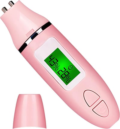 Huidmeter - Vochtige huid - Huidanalyse thuis - Dubbele sensoren - Compact formaat - Roze
