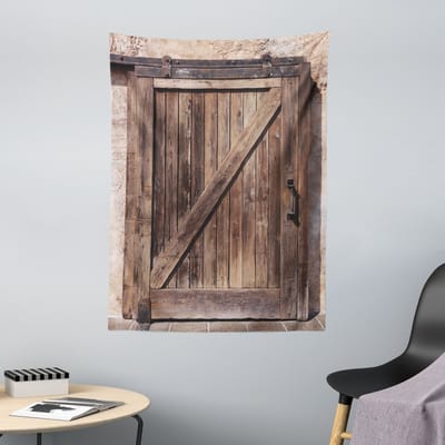 ABAKUHAUS Rustiek Wandtapijt, Verouderde Schuifdeur met Verweerde Textuur, 110 x 150 cm, Bruin