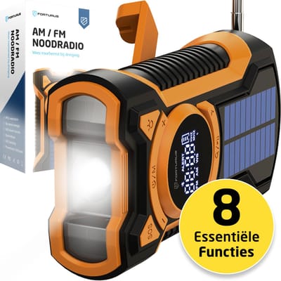 Forturus® Noodradio solar opwindbaar met 5000 mAh Powerbank, AM/FM en LED-zaklamp voor Stroomuitval en Noodpakket