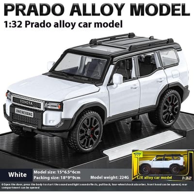 1:32 Toyota Prado Land Cruiser Off-Road Voertuig Metaallegering Diecast Model Auto Bibliotheek Boekenkast Display Ornamenten Decoratief Cadeau
